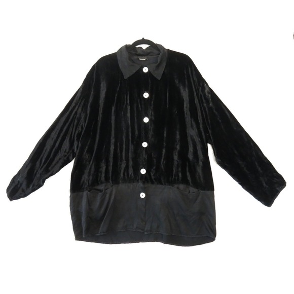 a la mode Tops - Whimsigoth Vtg 90s Y2K Black Velvet Rayon A La Mode Shirt Witchcore Grunge